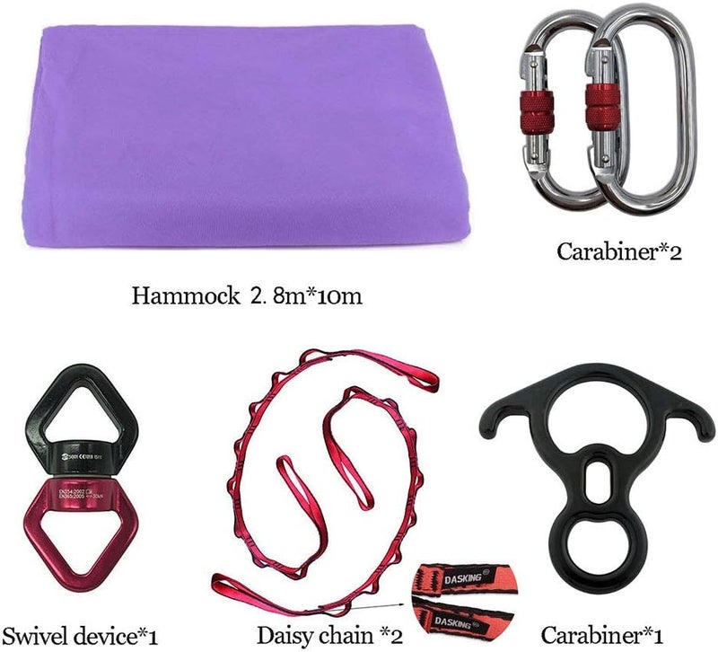 Dasking Aerial Silks Starter Kit - Durable 11Yards of Aerial Yoga Hammock with Hardware, Aerial Swing for Acrobatic Flying Yoga & All Levels (Aerial Rigging Point Up to 14ft) - Image 3